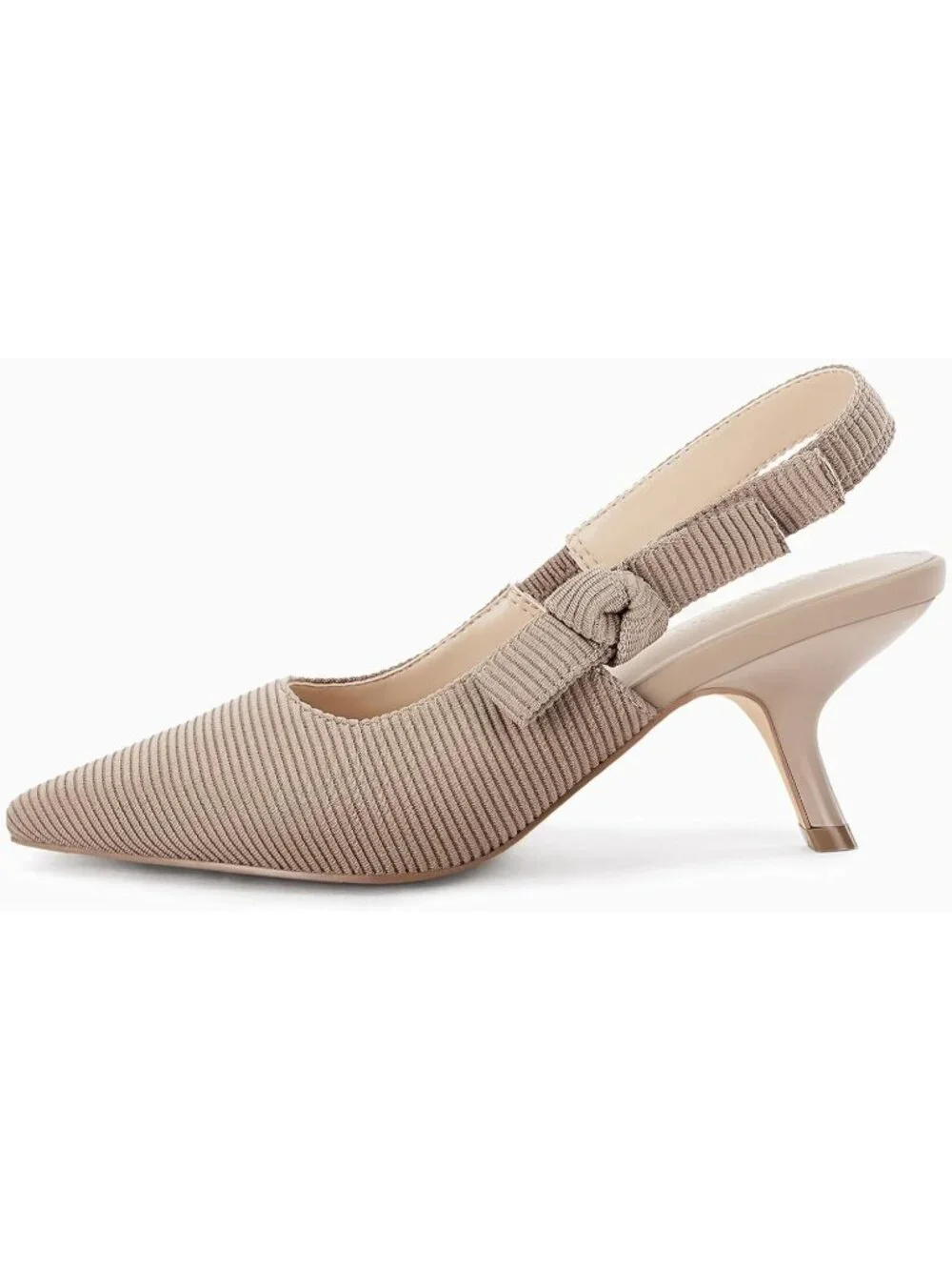 Women's Slingback Kitten Heels Light Coffee Closed Pointed Toe Bowknot Slip On